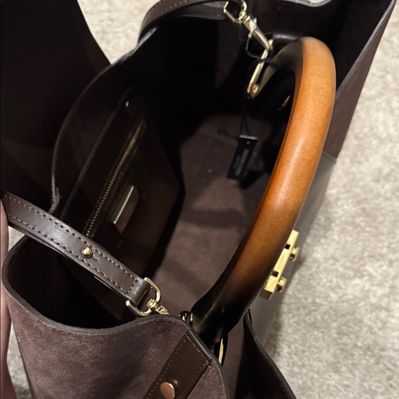 Dark Brown Suede & Leather Satchel Bag - Picture 6 of 11